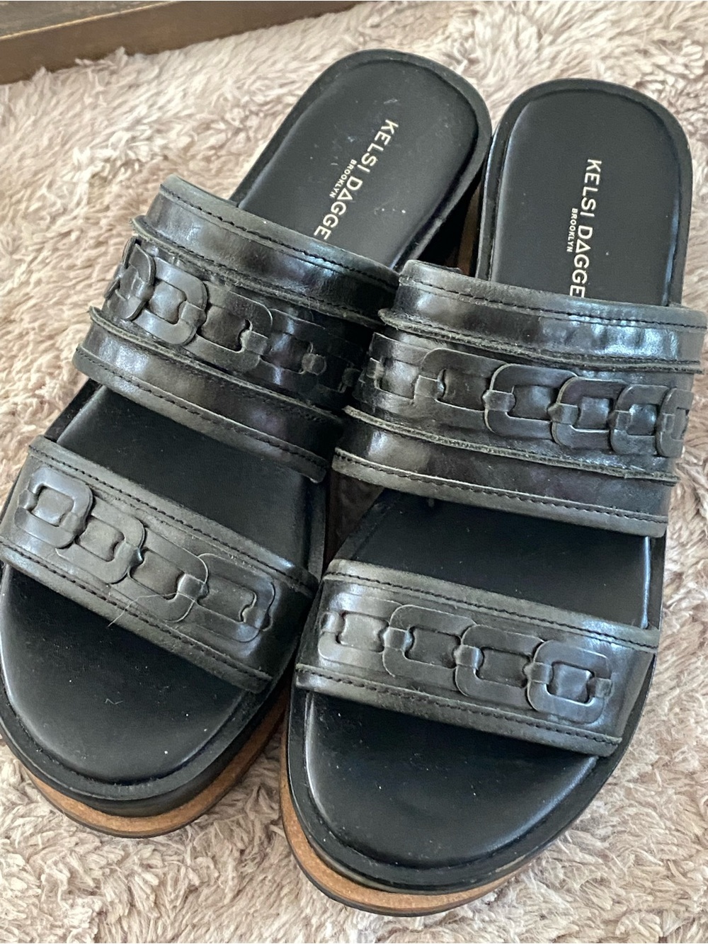 Kelsi Dagger Brooklyn Drift Black Leather Slide Mules